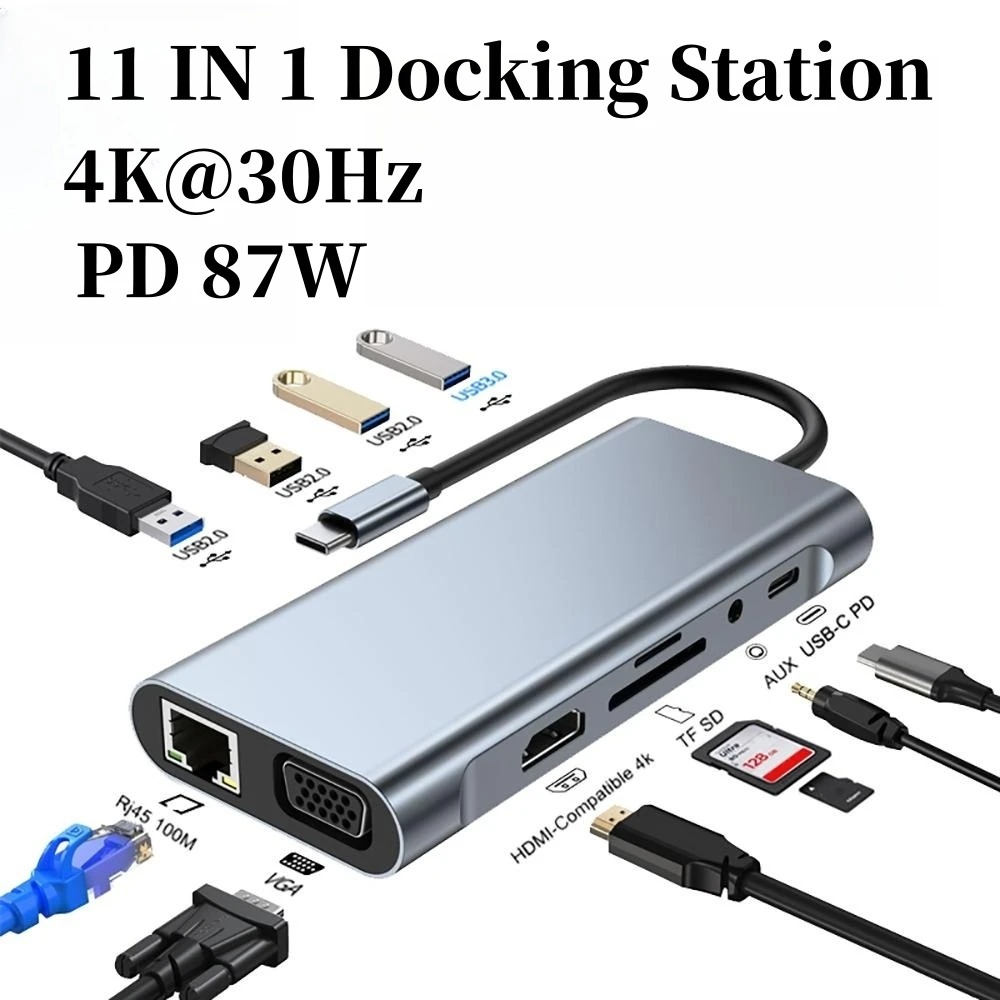 Usb C Docking Hub - 4/7/8/11in1 Yerleştirme Hub'ı 4K USB genişletilmiş